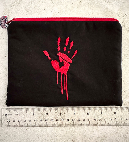 Horror Lover Bloody Handprint Embroidered Zipper Pouch - True Crime Cosmetic Bag