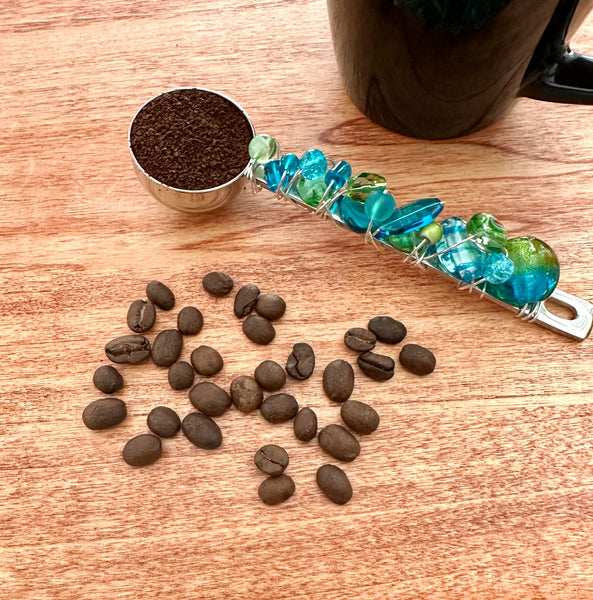 Beaded Wire Wrapped Coffee Scoop - Turquoise & Green