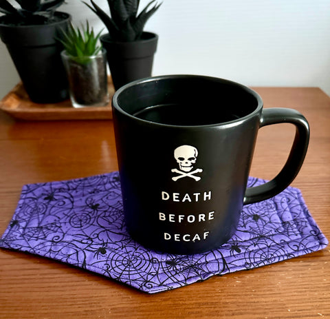 Spiderweb Coffin Mug Rug - Halloween Coffee Coaster