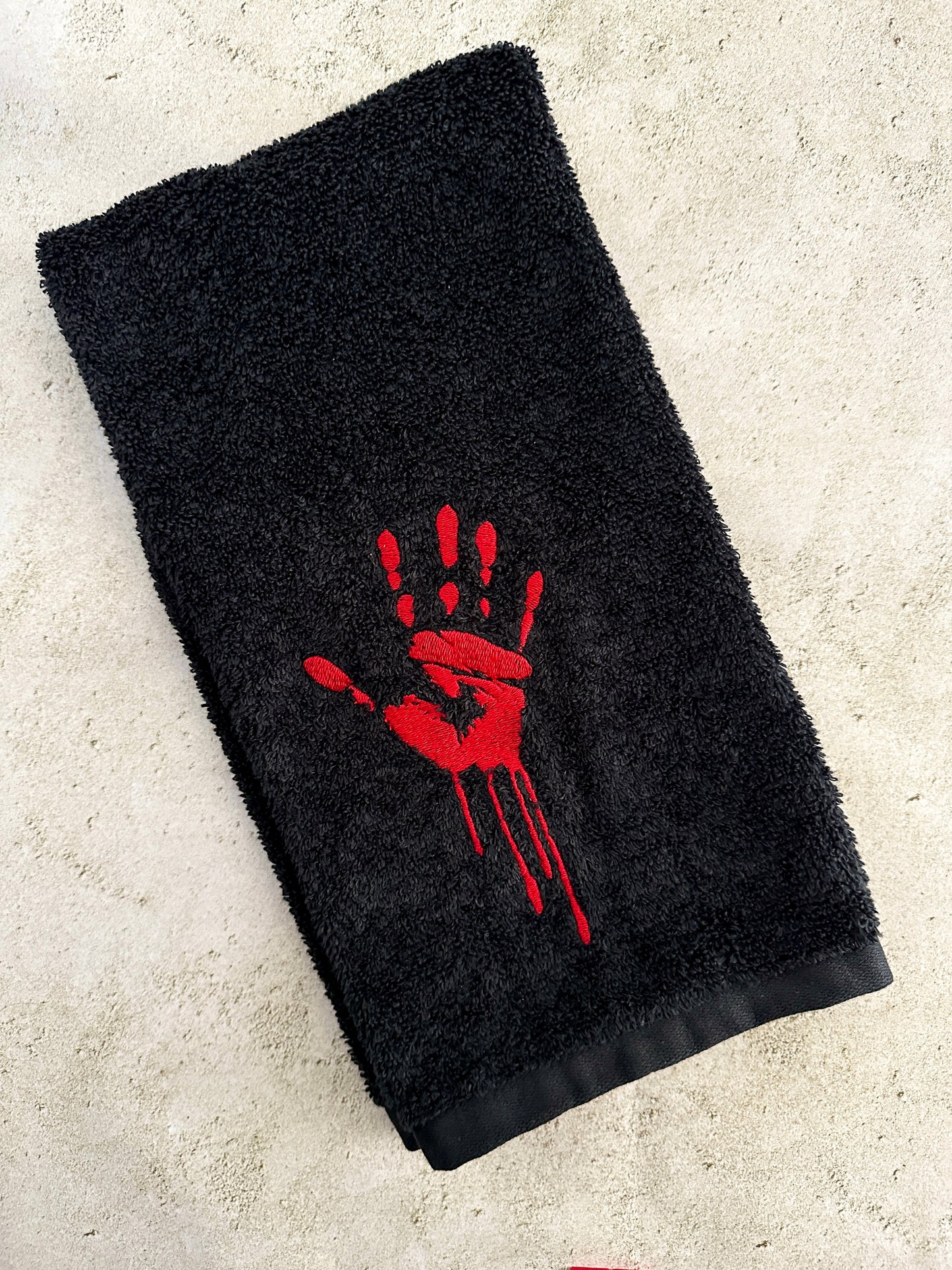 Bloody Handprint Embroidered Hand Towel – Spooky Gift for Horror Lovers & True Crime Fans