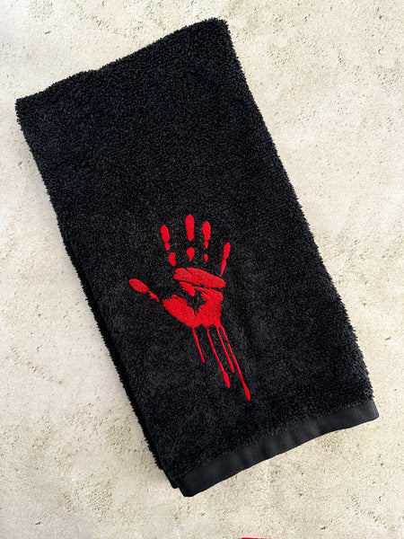 Horror Lover Bloody Handprint Embroidered Towel - True Crime Fan Hand Towel