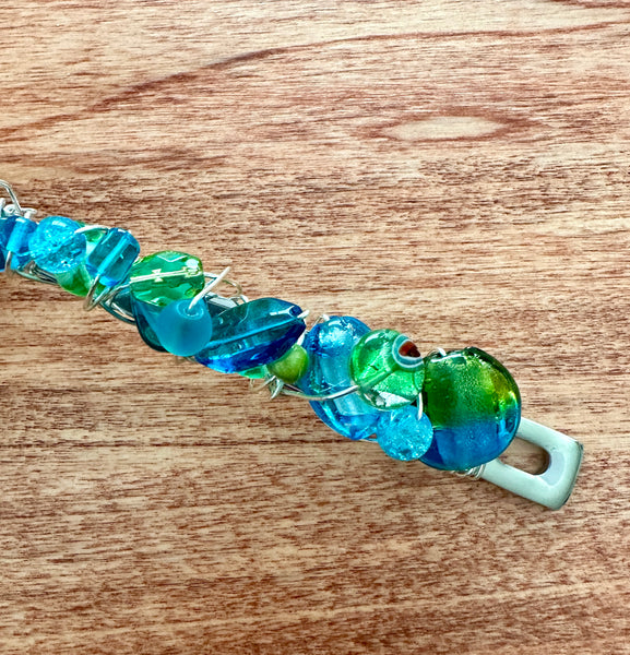 Beaded Wire Wrapped Coffee Scoop - Turquoise & Green