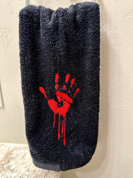 Horror Lover Bloody Handprint Embroidered Towel - True Crime Fan Hand Towel