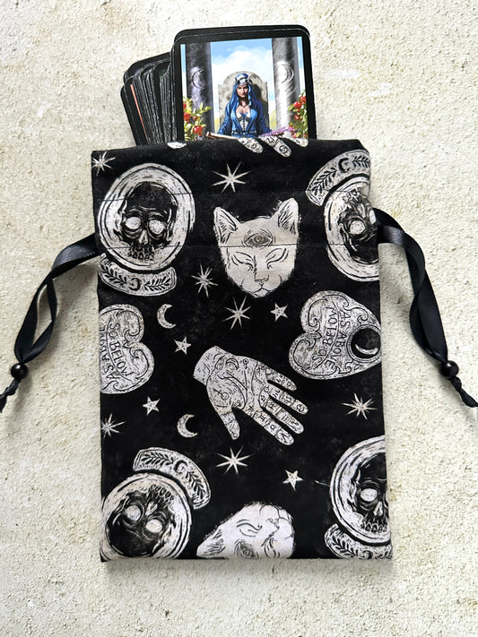 Witchy Tarot Card Drawstring Bag – Ouija Print Gift for Tarot Readers & Oracle Deck Lovers