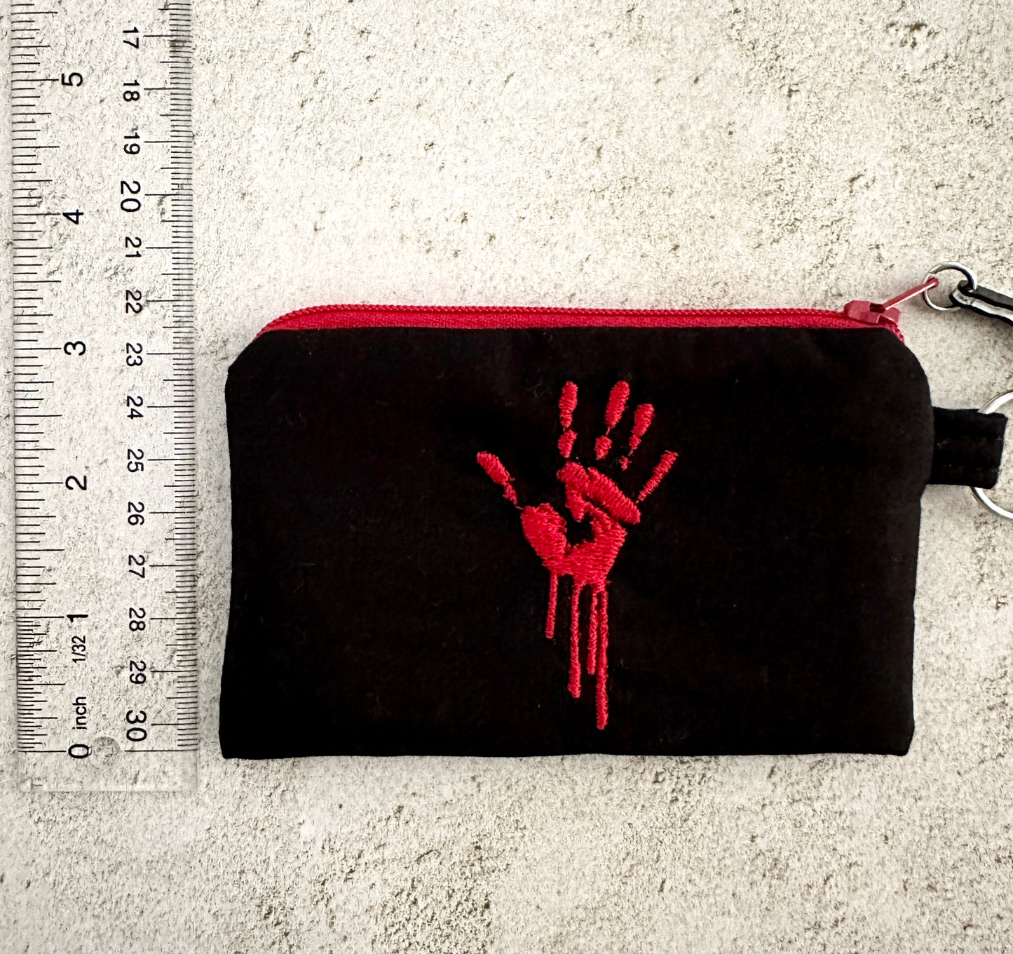 Bloody Handprint Cotton Zipper Pouch – Horror Lover Gift for Cash, Cards & Earbuds