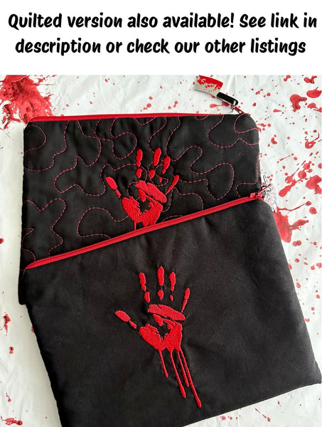 Horror Lover Bloody Handprint Embroidered Zipper Pouch - True Crime Cosmetic Bag