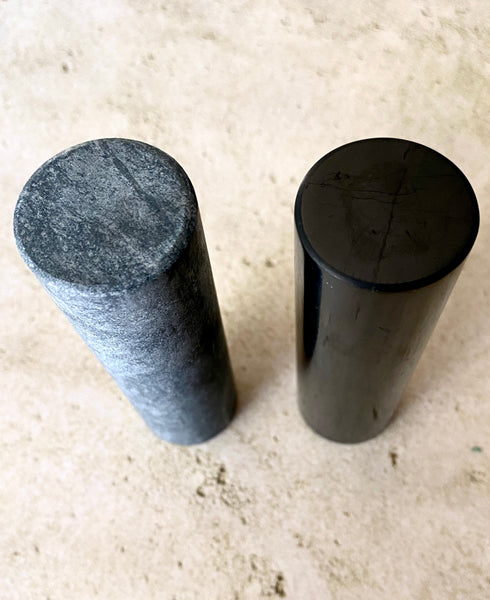 Shungite and Soapstone Harmonizers Set - Shungite Rods - Yin Yang Balance - Pharaoh Cylinders - Set of 2